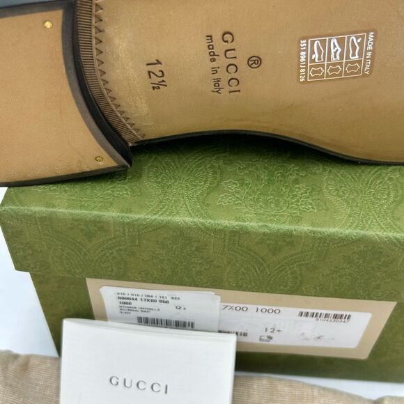 Men\'s Gucci gold logo embellished leather loafers  size 12.5 made in Italy main image 8